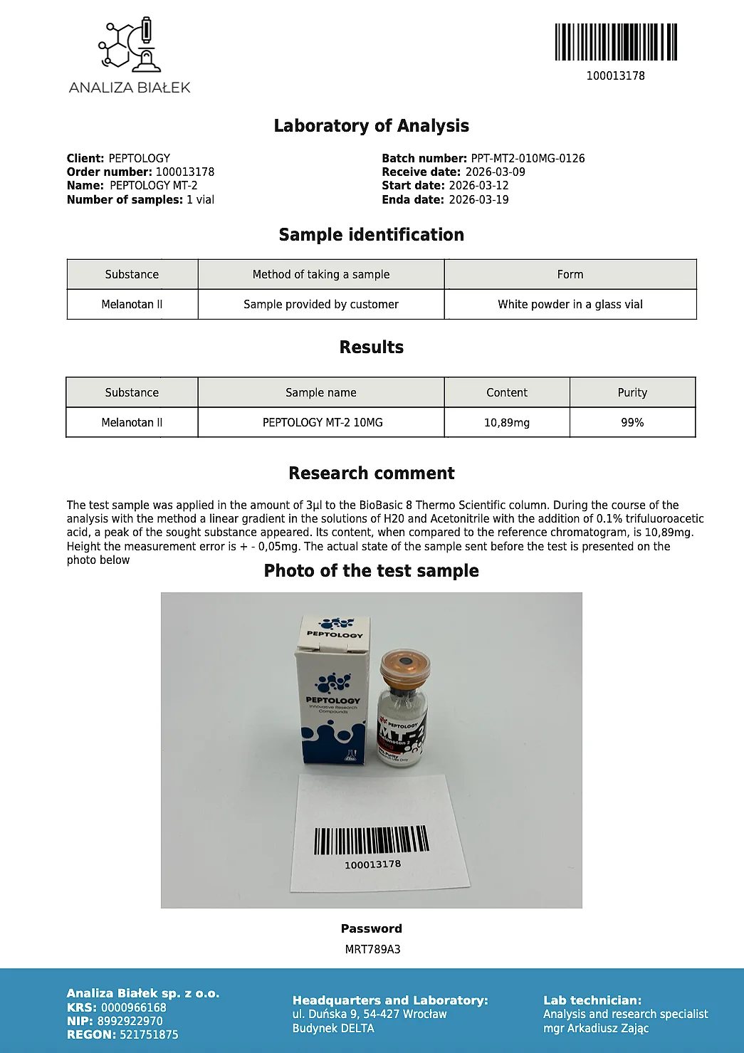 Melanotan 2 (MT-2) 10 mg – συνθετικό κυκλικό ανάλογο της α-MSH – εικόνα 2